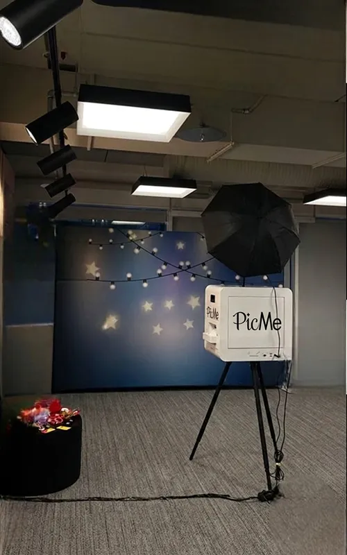 Photo booth with studio lighting set up in an event room